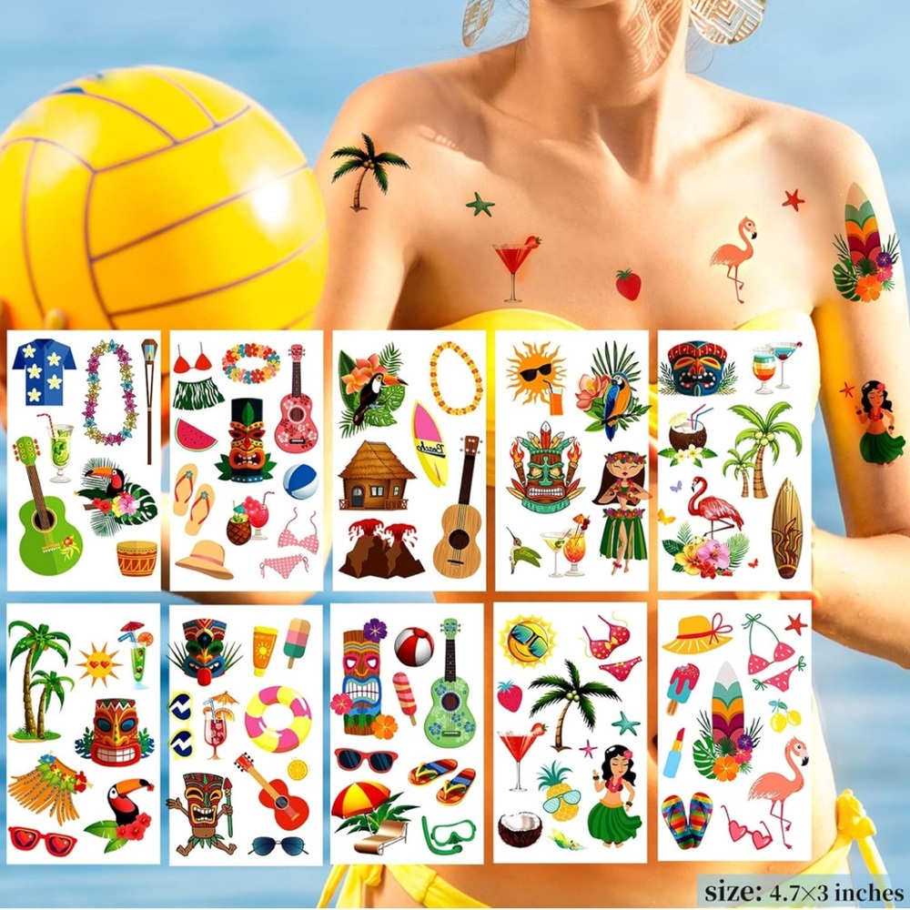 ❗️3/$10 BEACH TEMPORARY TATTOOS 9 SHEETS EASY APPLICATION PARTY FAVOR FUN NEW